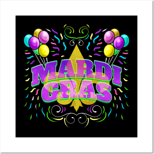 Logo With Ballons and Fleur De Lis For Mardi Gras Posters and Art